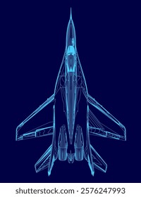 Blue jet is shown in a blue background. The jet is in the middle of the image and is the main focus