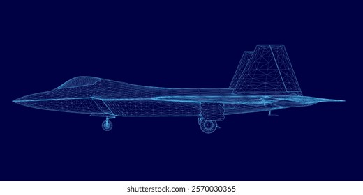 Blue jet is shown in a computerized image. The jet is a fighter jet and is shown in a very detailed and realistic manner. The image gives off a sense of power and strength