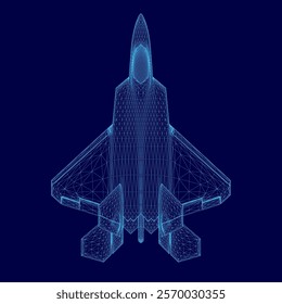 Blue jet is shown image. The jet is a fighter jet and is shown in a very detailed and realistic manner. Concept of power and strength
