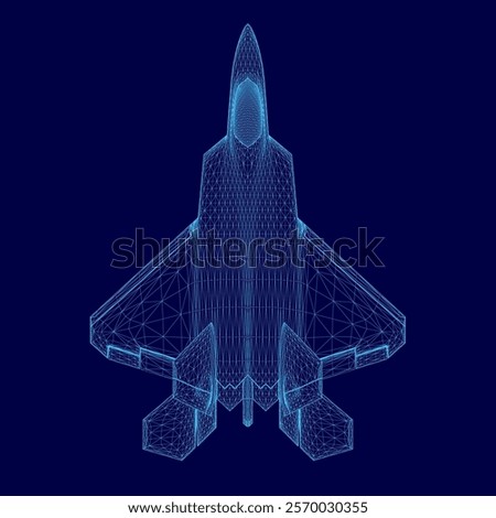 Blue jet is shown image. The jet is a fighter jet and is shown in a very detailed and realistic manner. Concept of power and strength
