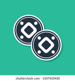 Blue Jewish coin icon isolated on green background. Currency symbol.  Vector Illustration