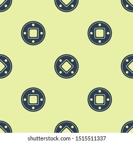 Blue Jewish coin icon isolated seamless pattern on yellow background. Currency symbol.  Vector Illustration