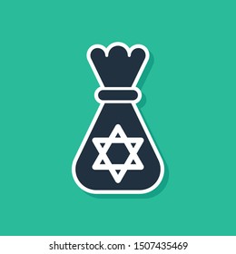 Blue Jewish money bag with star of david icon isolated on green background. Currency symbol.  Vector Illustration