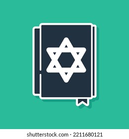 Blue Jewish Torah Book Icon Isolated On Green Background. Pentateuch Of Moses. On The Cover Of The Bible Is The Image Of The Star Of David.  Vector