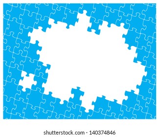 Blue jigsaw pattern with hole for your own design. Jigsaw pieces can be moved or removed to suit your own artwork.