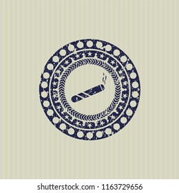 Blue joint, cigarette icon inside distress rubber stamp with grunge texture