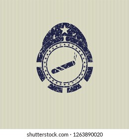 Blue joint, cigarette icon inside distress grunge seal