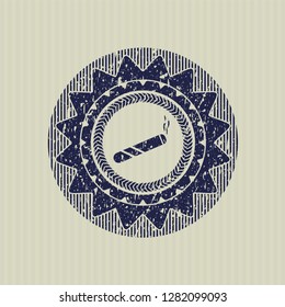 Blue joint, cigarette icon inside distress rubber seal with grunge texture