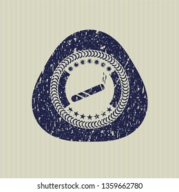 Blue joint, cigarette icon inside distressed rubber grunge texture seal
