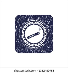 Blue joint, cigarette icon inside rubber grunge texture seal