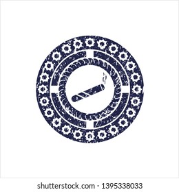 Blue joint, cigarette icon inside distressed rubber stamp