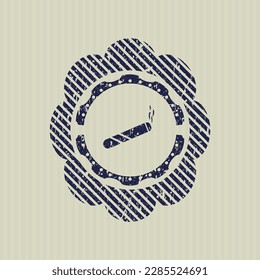 Blue joint, cigarette icon inside distress rubber seal with grunge texture. 