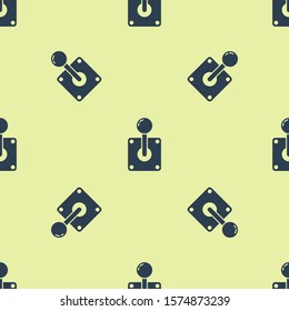 Blue Joystick for arcade machine icon isolated seamless pattern on yellow background. Joystick gamepad.  Vector Illustration