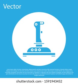 Blue Joystick for arcade machine icon isolated on blue background. Joystick gamepad. White circle button. Vector Illustration