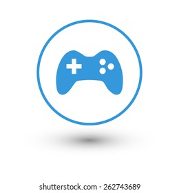 Blue joystick icon with shadow on a white background vector illustration.