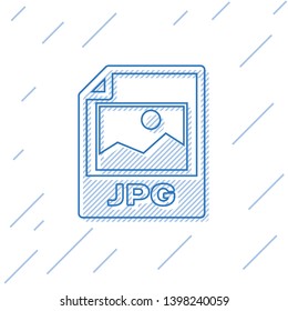 Blue JPG file document icon. Download image button line icon isolated on white background. JPG file symbol. Vector Illustration