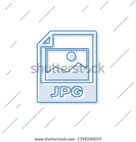 Blue JPG file document icon. Download image button line icon isolated on white background. JPG file symbol. Vector Illustration