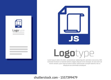 Blue JS file document. Download js button icon isolated on white background. JS file symbol. Logo design template element. Vector Illustration