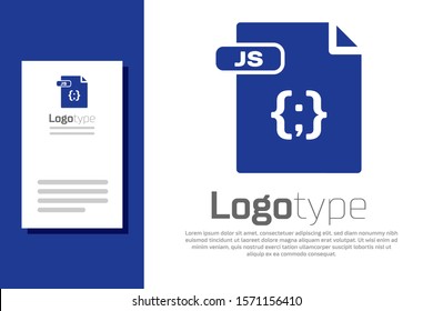 Blue JS file document. Download js button icon isolated on white background. JS file symbol. Logo design template element. Vector Illustration