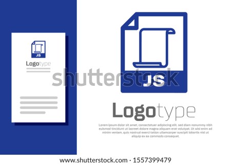 Blue JS file document. Download js button icon isolated on white background. JS file symbol. Logo design template element. Vector Illustration