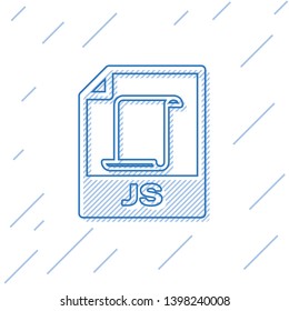 Blue JS file document icon. Download js button line icon isolated on white background. JS file symbol. Vector Illustration