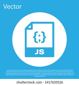 Blue JS file document icon. Download js button icon isolated on blue background. JS file symbol. White circle button. Vector Illustration