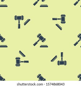 Blue Judge gavel icon isolated seamless pattern on yellow background. Gavel for adjudication of sentences and bills, court, justice. Auction hammer.  Vector Illustration