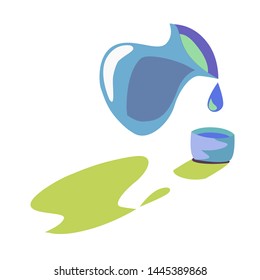 Blue jug with water drop to the cup 