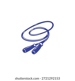 A blue jumping rope, also known as a skipping rope, with two handles is depicted on a plain white background.