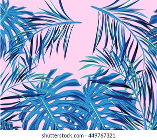 Blue jungle tropical leaves pattern