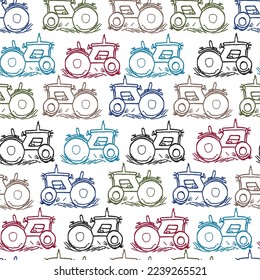 Blue, Kaki, green, red,, Farm tractor ,windmills, seamless pattern ,background, perfect for fabric scrapbooking, wallpaper projects.