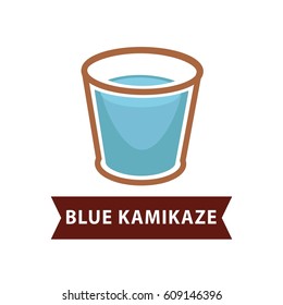 Blue Kamikaze of long drinks in old fashion goblet on white background. Cyan cocktail prepared from qualitative vodka, Blue Curacao, lime juice, ice cubes vector illustration of alcohol beverage.