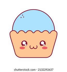 Blue Kawaii Muffin Over White