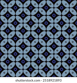 Blue Kawung Batik Pattern, Kawung batik is a typical batik that has a geometric motif in rows.