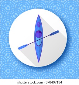 Blue Kayak and paddle. Flat Vector illustration of Outdoor activities elements - kayak and rowing oar. Kayak isolated, sea kayak