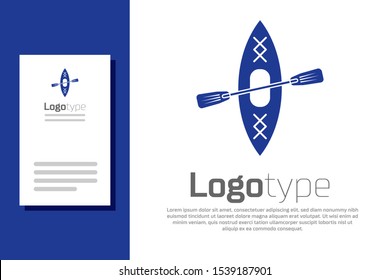Blue Kayak and paddle icon isolated on white background. Kayak and canoe for fishing and tourism. Outdoor activities. Logo design template element. Vector Illustration