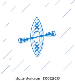 Blue Kayak and paddle line icon isolated on white background. Kayak and canoe for fishing and tourism. Outdoor activities. Vector Illustration