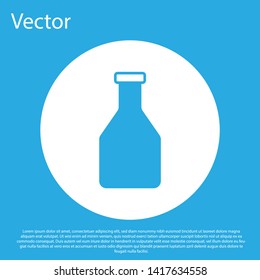 Blue Ketchup bottle icon isolated on blue background. White circle button. Vector Illustration