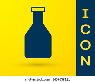 Blue Ketchup bottle icon isolated on yellow background. Vector Illustration