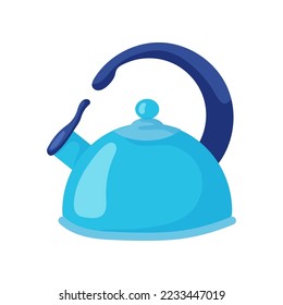 Blue kettle for boiling water vector illustration. Kitchen item of basic geometric shape for kindergarten, school children isolated on white background. Dishware, education, geometry concept for kids
