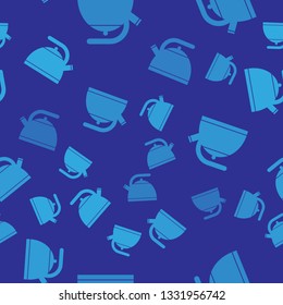 Blue Kettle with handle icon isolated seamless pattern on blue background. Teapot icon. Vector Illustration