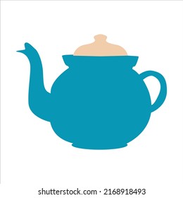 Blue kettle kitchen isolated on white in vector