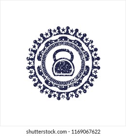 Blue kettlebell icon inside grunge style stamp