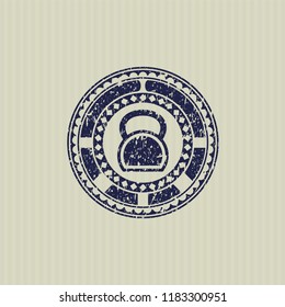 Blue kettlebell icon inside rubber seal