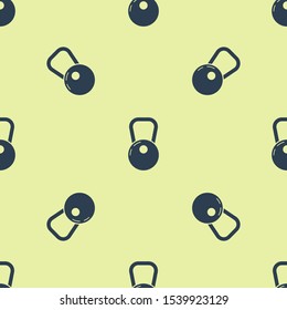 Blue Kettlebell icon isolated seamless pattern on yellow background.  Vector Illustration