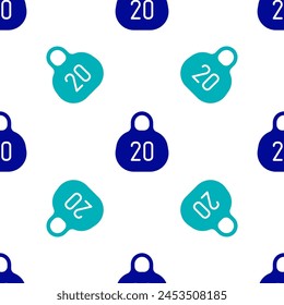 Blue Kettlebell icon isolated seamless pattern on white background. Sport equipment.  Vector