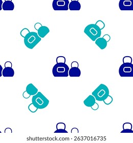 Blue Kettlebell icon isolated seamless pattern on white background. Sport equipment.  Vector