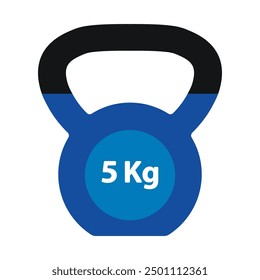 Blue kettlebell vector icon isolated on white background. Workout gym tools and accessories. Sport equipment, gym time concept. Blue 5 kg kettlebell icon, sport training and fitness design element.