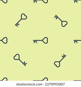 Llave azul en el icono de forma cardíaca aislado de forma transparente en el fondo amarillo. Día de San Valentín.  Vector