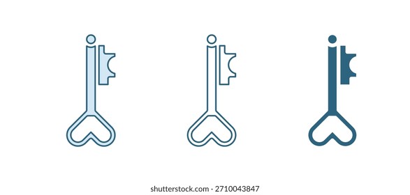Llave azul en el icono de la forma del corazón aislado en el fondo blanco. 8 de marzo. Día Internacional de la Mujer Feliz.  Vector